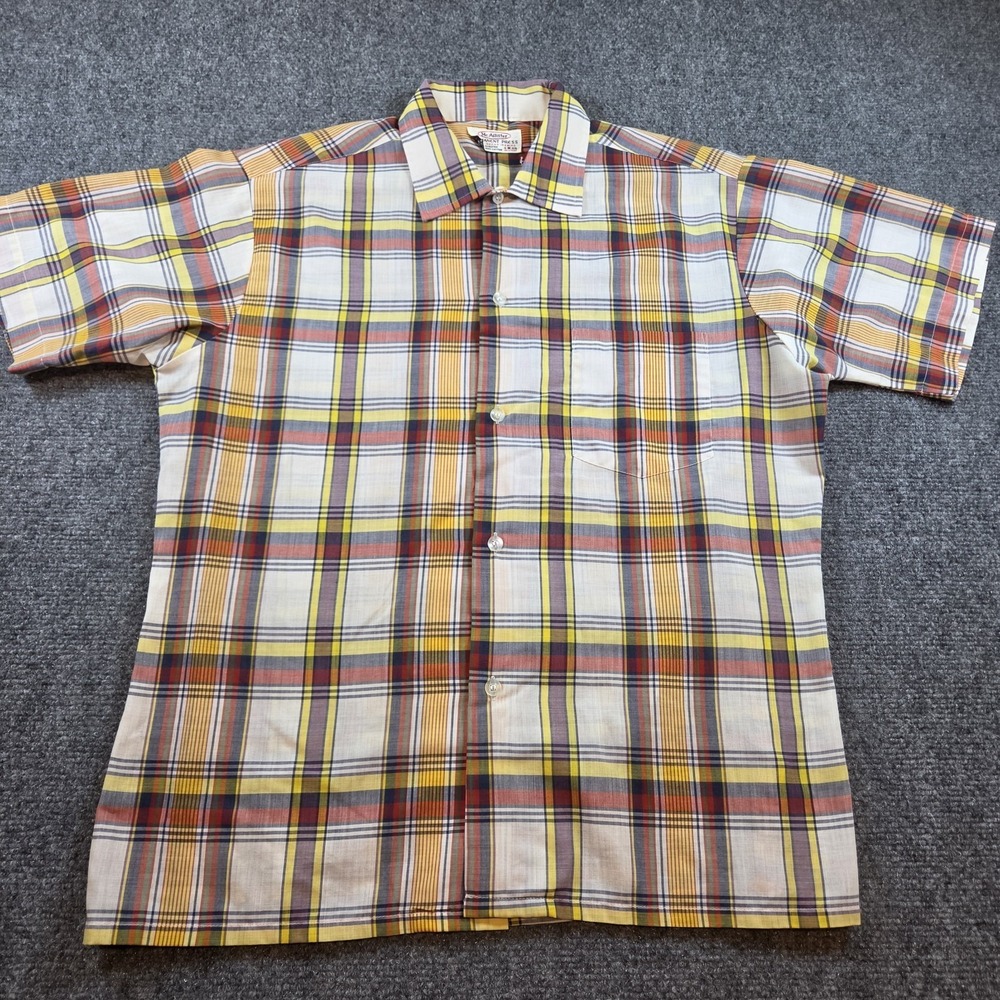 Vintage Mcallister Shirt men's 15.5 Medium Plaid Lightweight Thin Pocket 70s 80s
